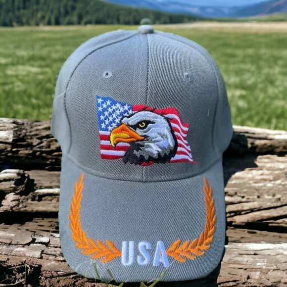 Adjustable Sports Eagle USA Flag Hat- Eagle Snap Back Trucker Baseball Cap - Picture 1 of 3